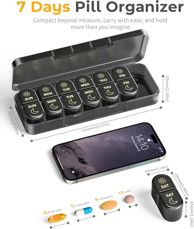 AM & PM Pill Organizer 7 Days, Weekly Pill Case 2 Times a Day, Pill Box 7 Day - Image 3