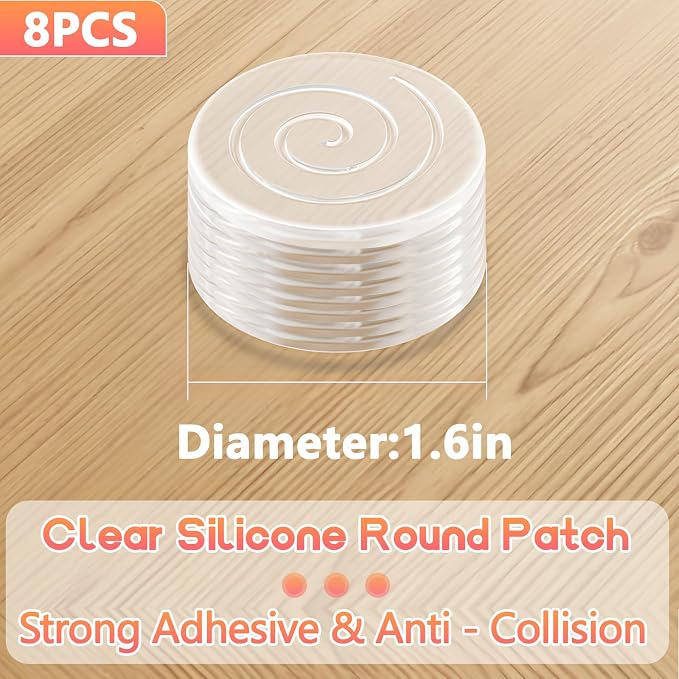 Clear Silicone Cabinet Door Bumpers, Circle 8 Pcs, Self-Adhesive Sound - Image 2
