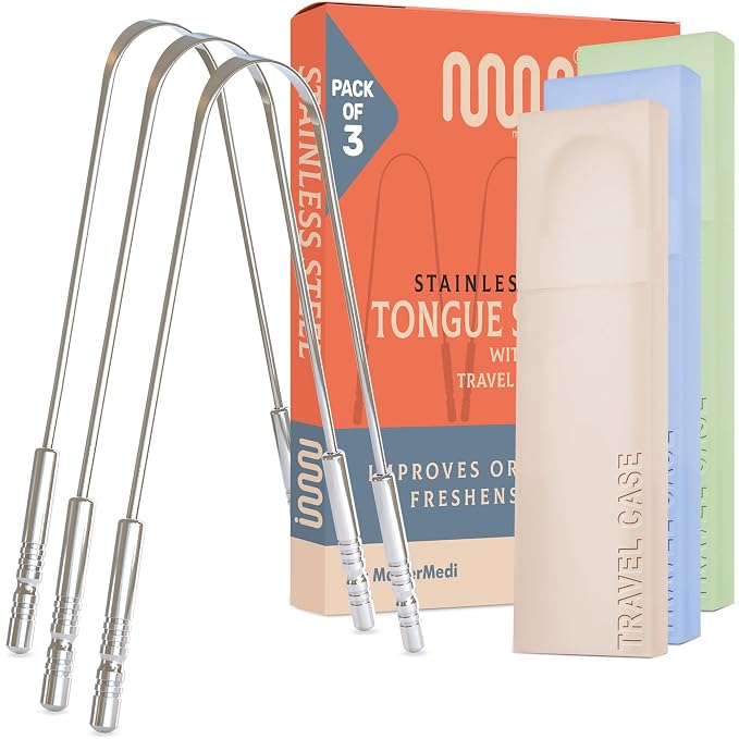 MasterMedi Tongue Scraper for Adults, 100% Stainless Steel Scrubber for Bad by MasterMedi