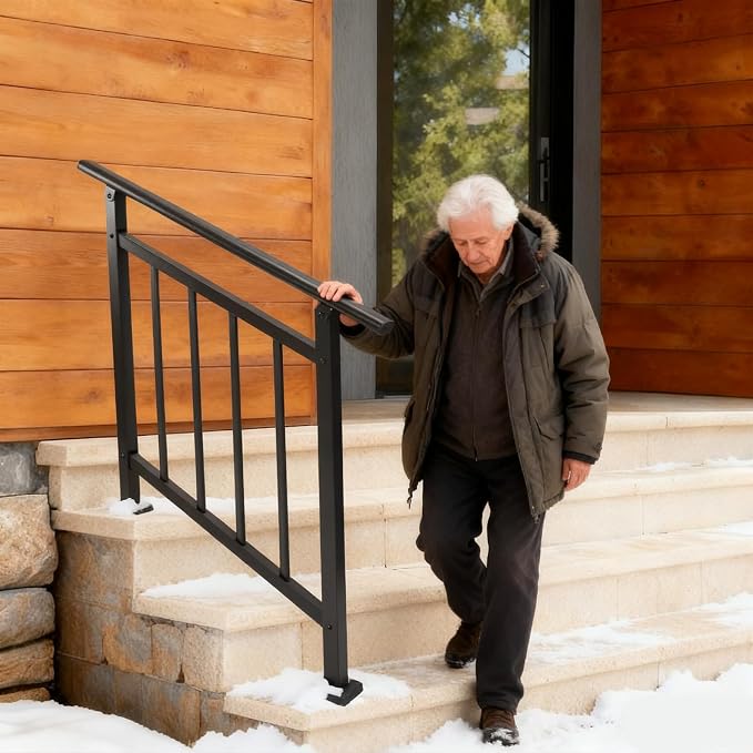 Metty Metal Handrails for Outdoor Steps Suitable for 1 to 3 Steps- Wrought Iron - Image 6