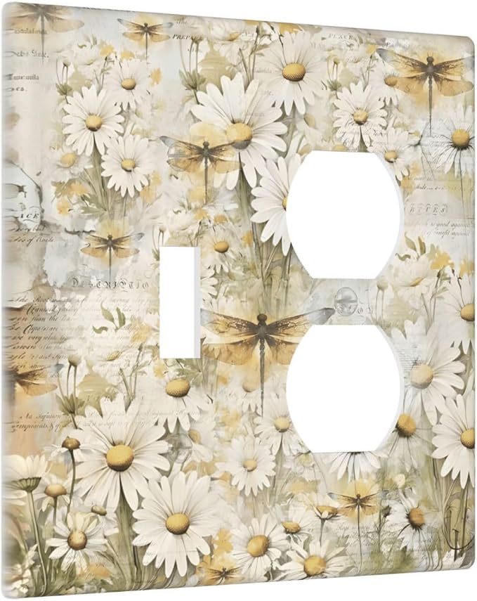 Vintage Letter Paper Wildflowers Dragonfly Daisy Floral Wallplates 1 Toggle 1 - Image 2
