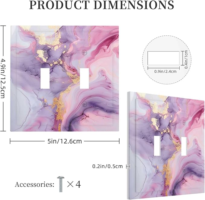 Decorative Switch Plates Pink Marble Abstract Purple Gold Texture 2 Gang Double - Image 5