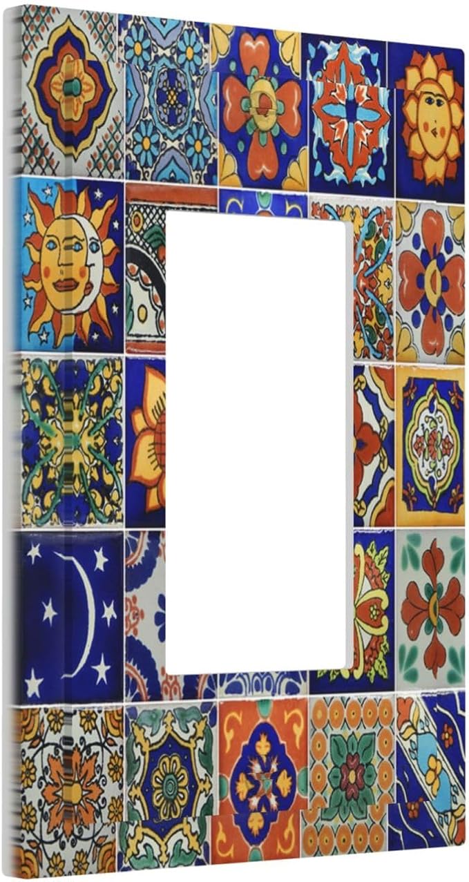 Decorative Outlet Covers Mid Century Talavera Shaped Tiles 1 Gang Single Rocker - Image 2