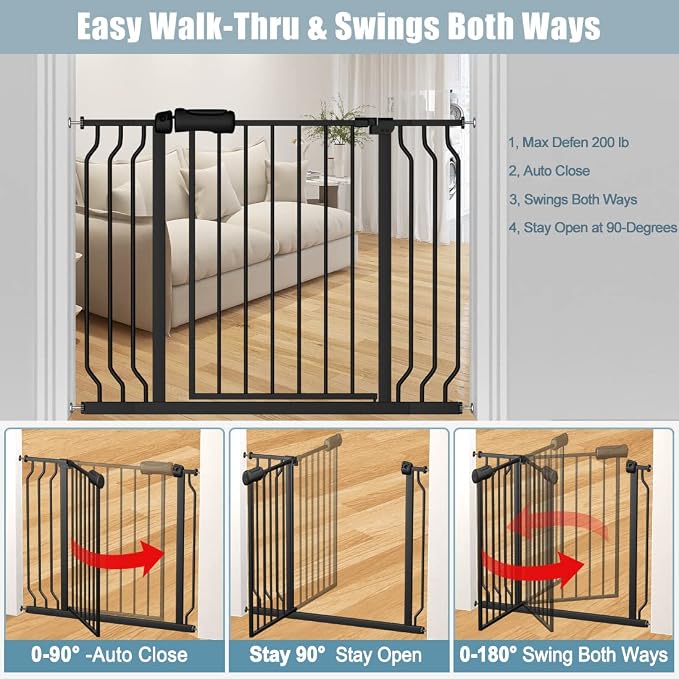 Extra Wide Baby Gate Black 62-67 Inch Wide Pressure Mounted Auto Close Child - Image 6