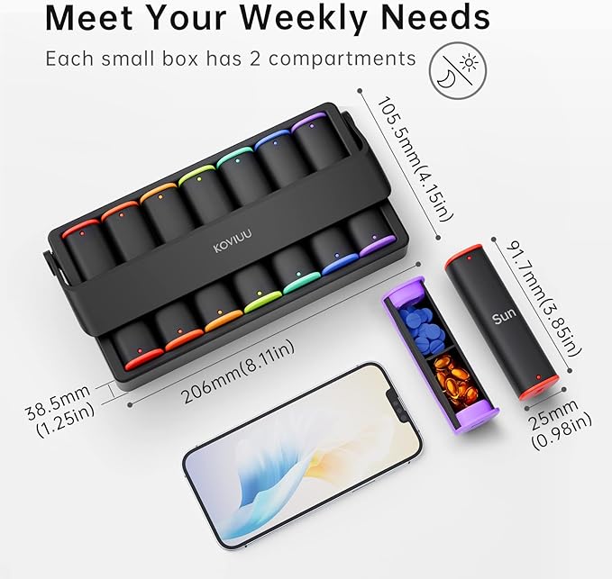 Weekly Pill Organizer 2 Times a Day, KOVIUU Large Travel Pill Box 7 Day - Image 2