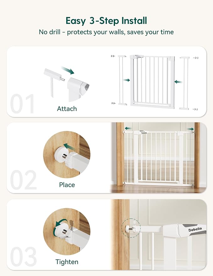 Babelio Metal Baby Gate, 29-43" Auto Close Easy Install Pet Gate PressGuard P7 - Image 4