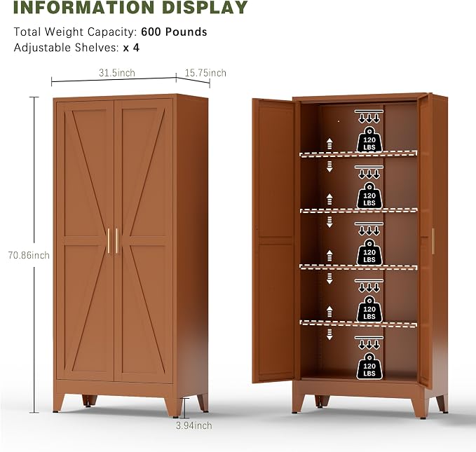COFaR 5 Tier Metal Kitchen Storage Cabinets, Farmhouse Tall Cabinet - Image 3