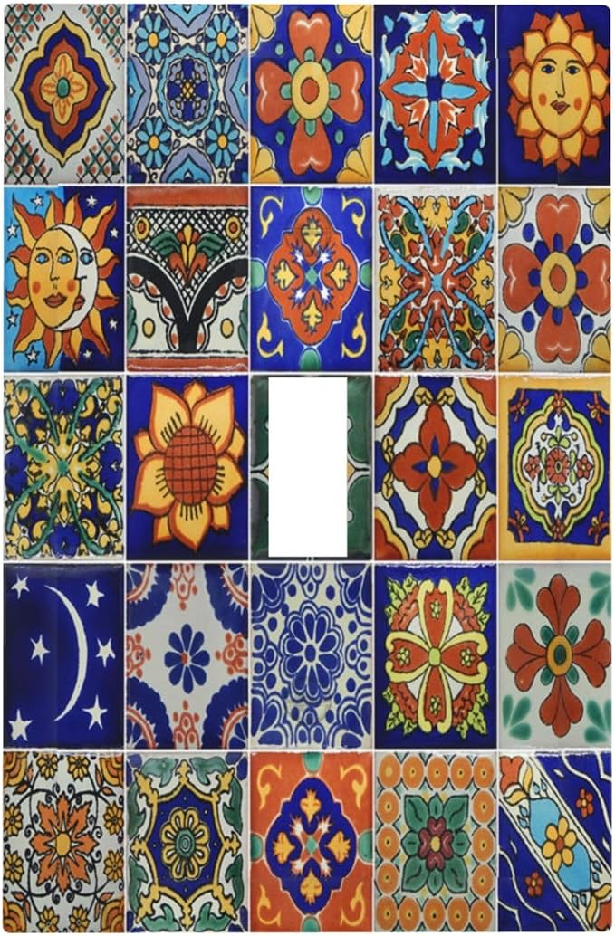Decorative Light Switch Cover Mid Century Talavera Shaped Tiles 1 Gang Single by LightSwitchCover