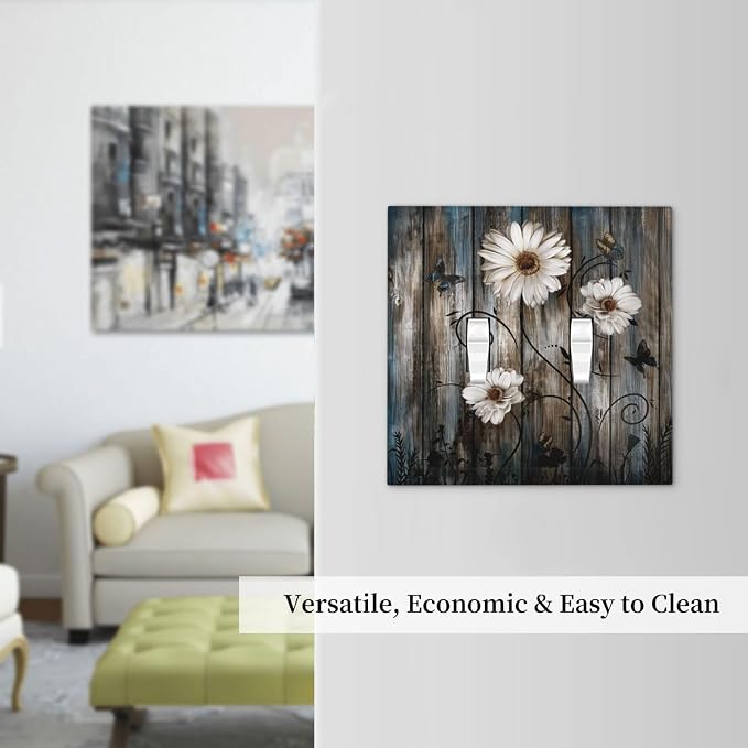 Rustic Wood Background Floral Butterfly Daisy Decorative Switch Plates 2 Gang - Image 7