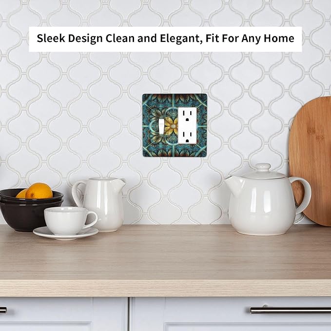 Light Switch Cover Boho Fractal Mandala 2 Gang Toggle Rocker Combo Wall Plates - Image 7