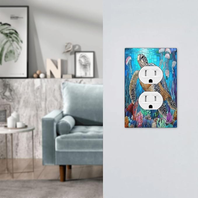 Outlet Covers Nautical Sea Turtle Coral Jellyfish 1 Gang Duplex Light Switch - Image 7