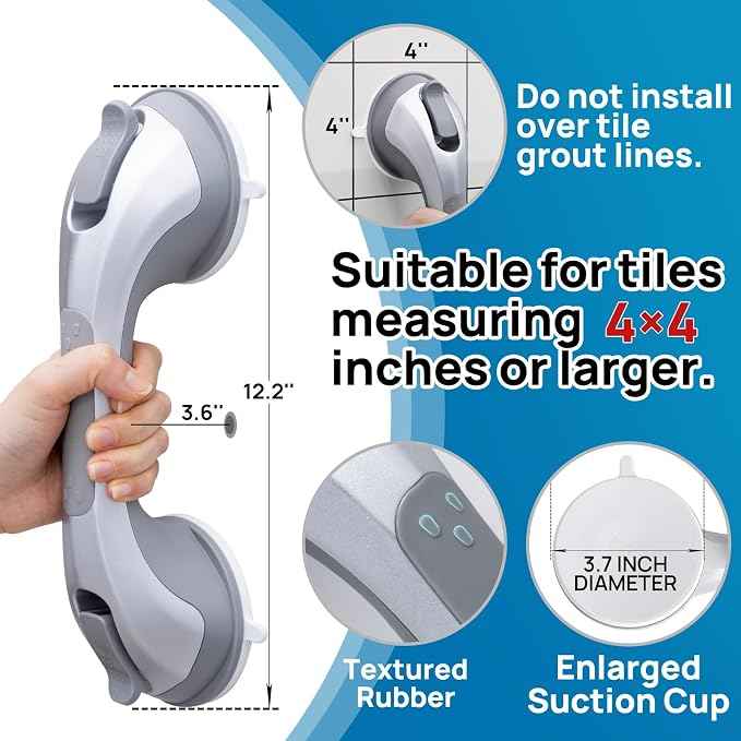 LEVERLOC Grab Bars for Bathtubs and Showers 2 Pack Suction Grab Bar, Heavy Duty