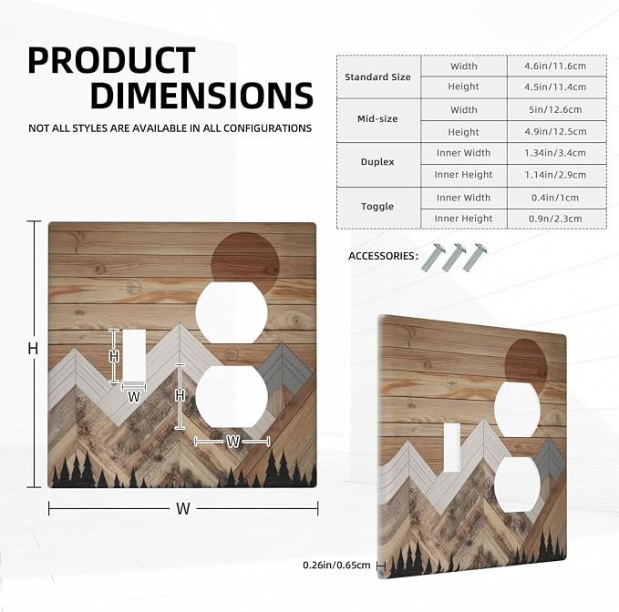 Wooden Planks Mosaic Snow Mountain Sun Wallplates 1 Toggle 1 Duplex Switch - Image 5