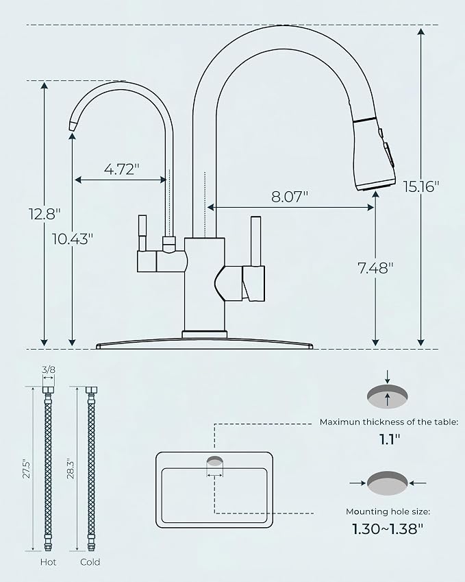 FORIOUS Kitchen Faucets with Water Filter, 2 in 1 Stainless Steel Pull Down - Image 4
