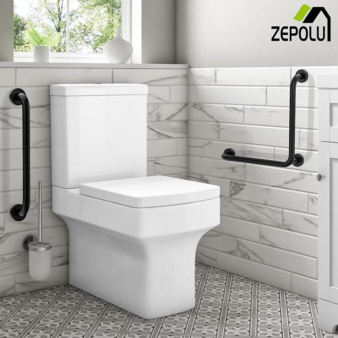L-Shaped Shower Grab Bar 16x16 Inch, Zepolu Stainless Steel Matte Black Safety - Image 6