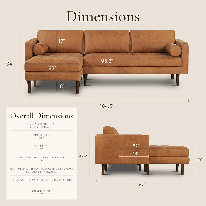 POLY & BARK Napa 104.5" Left-Facing Sectional Sofa – Cognac Tan Full-Grain - Image 2