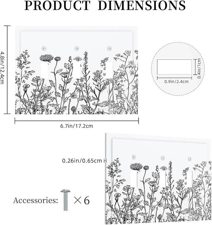 Decorative Switch Plates Floral Wildflower Rustic Plant Leaves 3 Gang Wall - Image 5