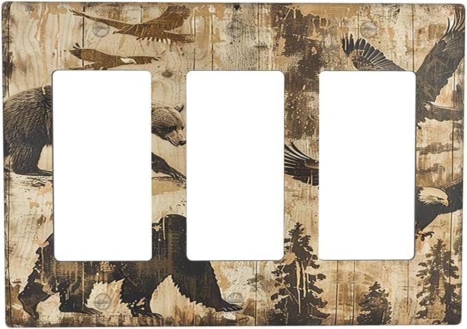 Light Switch Covers Vintage Cabin Wildlife Animal Bear Eagle Forest 3 Gang by LightSwitchCover