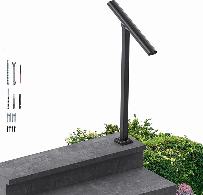 1 Step Handrail for Outdoor Steps, Premium Aluminum Alloy Railing Set, Porch by Picesa