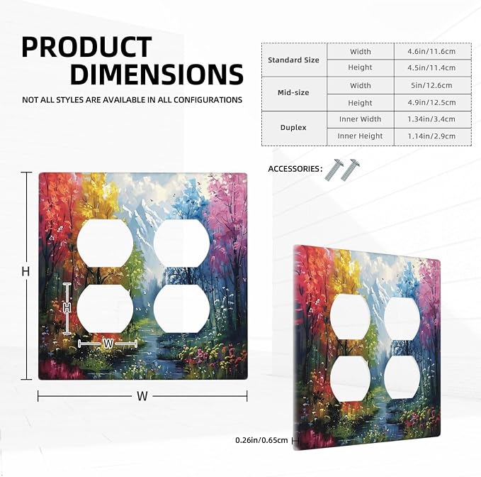 Colorful Forest Snow Mountain River Oil Painting Style Outlet Covers 2 Gang - Image 5