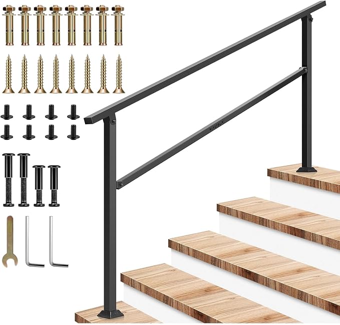 VIVOSUN Outdoor Handrail, 5 Step Stair Handrai, Wrought Mattle Iron Handrail by VIVOSUN