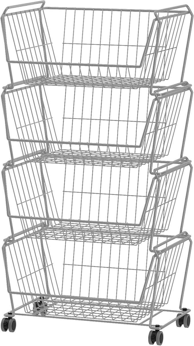 PUSDON 4-Tier Stackable Metal Storage Baskets, Anti-Rust Fruit Vegetable Rack by PUSDON