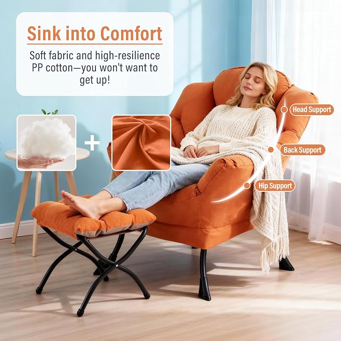 Lazy Chair with Ottoman, Modern Chair with Folding Footrest, Lounge Accent Chair - Image 7