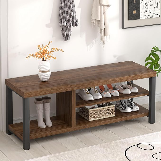 FOLUBAN Entryway Bench, Modern Wood Shoe Bench by FOLUBAN