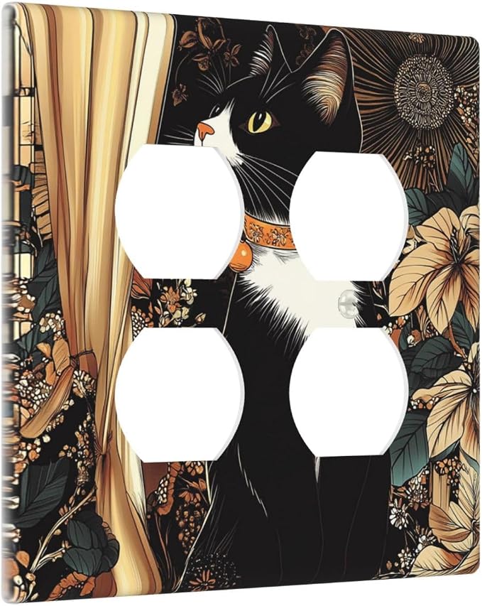 Outlet Covers Boho Mandala Floral Black Cat Vintage Flower 2 Gang Double Duplex - Image 2