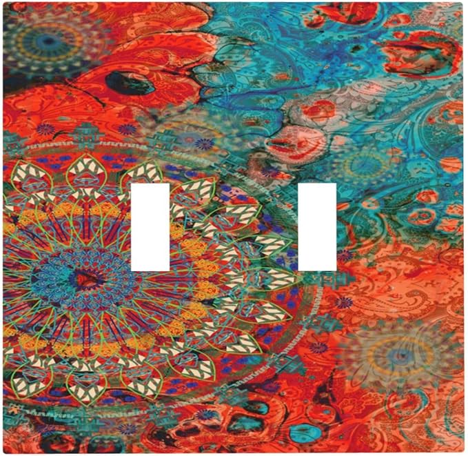 Abstract Ombre Colorful Indian Mandala 2 Gang Light Switch Plate Cover Double by Spshian
