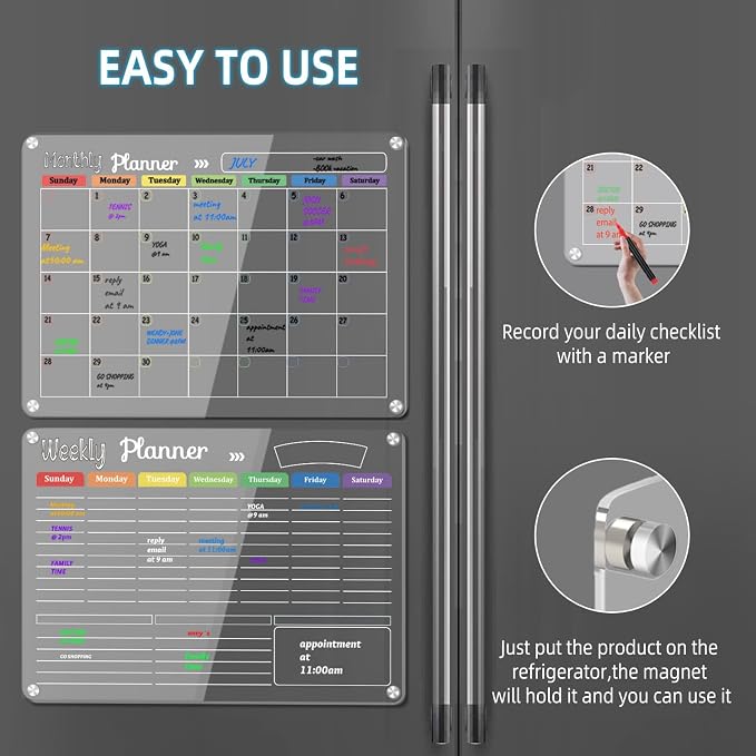 Hivillexun 3-Pack Acrylic Magnetic Dry Erase Calendar Whiteboard Set – Organize - Field & Grace