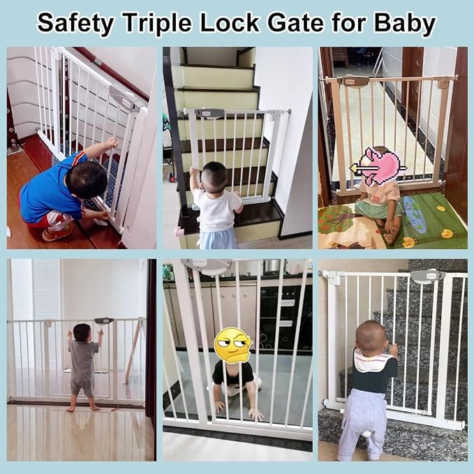 WAOWAO Triple Lock 68.11-75.98" Baby Gate Extra Wide Pressure Mounted Walk - Image 6