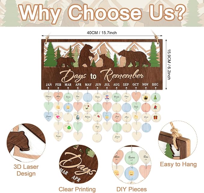 CHDITB 3D Days to Remember Birthday Calendar Wall Hanging, Woodland Bear - Image 2