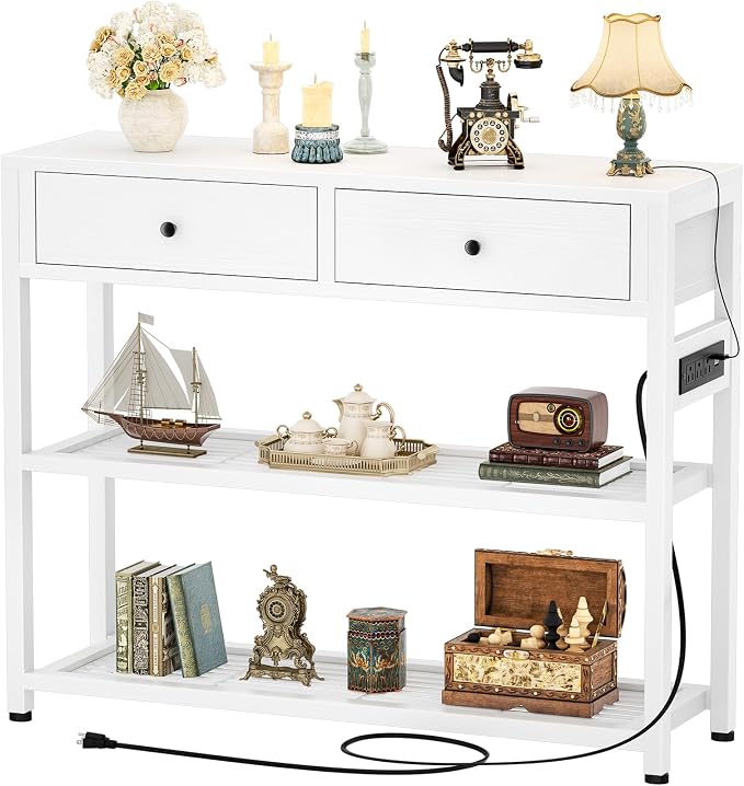Ecoprsio Entryway Table with Outlets and USB Ports, Console Table with 2 Drawers by Ecoprsio