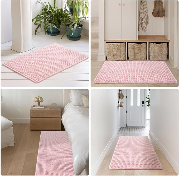 Light Peachy Pink Bathroom Rugs, Waffle Bath Mat Non Slip Washable Quick Dry - Image 8