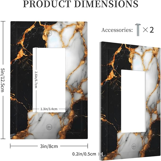 Decorative Outlet Covers Black Gold Marble 1 Gang Rocker Light Switch Cover - Image 5