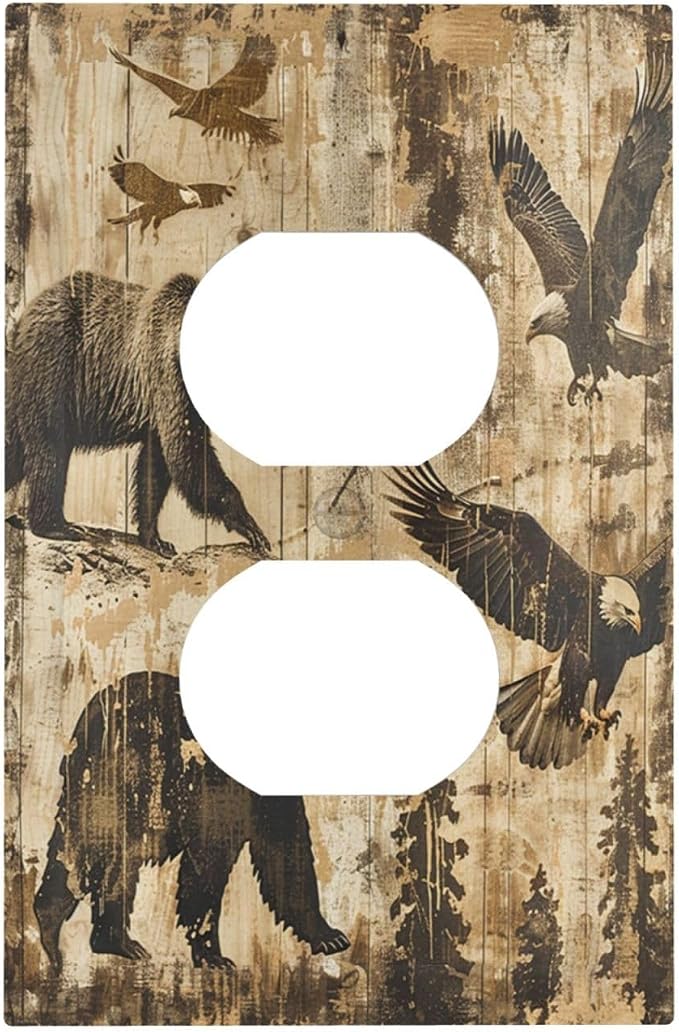 Outlet Covers Vintage Cabin Wildlife Animal Bear Eagle Forest 1 Gang Duplex by LightSwitchCover