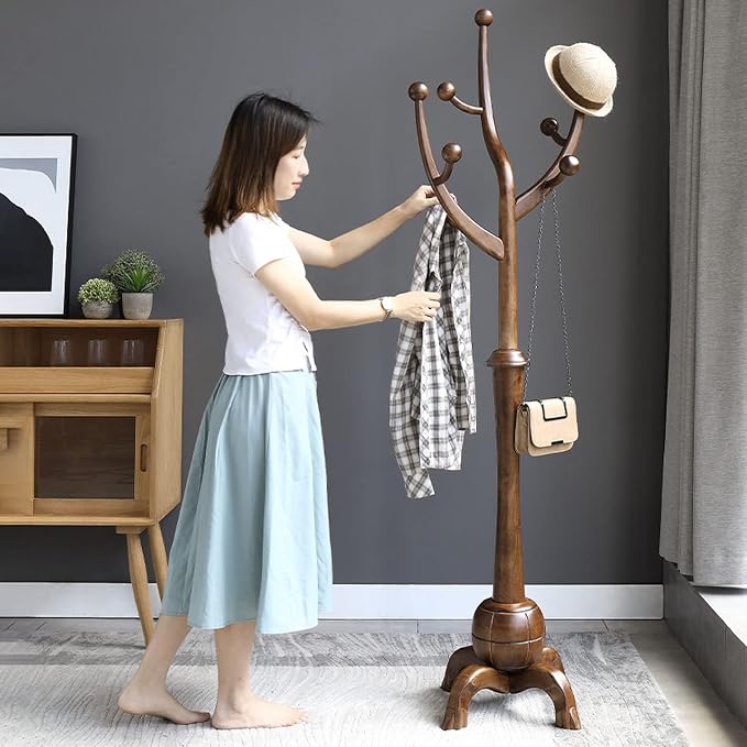 Coat Rack Freestanding Wood Coat Tree Rack - Image 9
