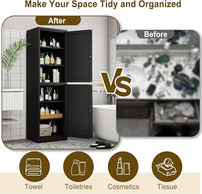 67" Metal Storage Cabinet with Lock, Tall Narrow Office File Cabinets with 2 - Image 6