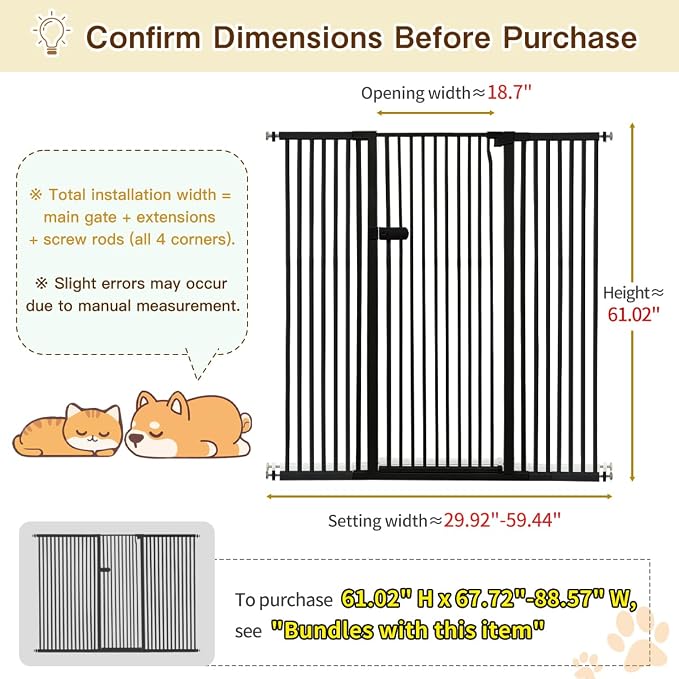 Lumizone Extra Tall Cat Gate 61.02" High Pressure Mounted Extra Wide 2025 New - Image 2