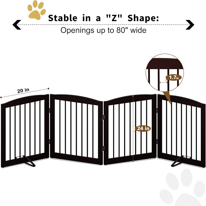 Freestanding Pet Gate for Dogs, Foldable Wooden Dog Gate for House, Indoor Dog - Image 6