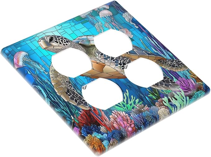 Outlet Covers Nautical Sea Turtle Coral Jellyfish 2 Gang Double Duplex - Image 3