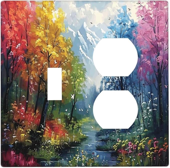 Colorful Forest Snow Mountain River Oil Painting Style Wallplates 1 Toggle 1 by Unknown