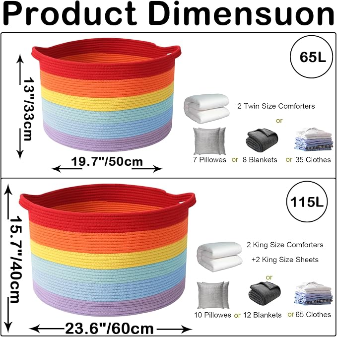 Large Storage Basket with Handle, 19.7" L x 19.7" W x 13" H Blanket Basket - Image 2