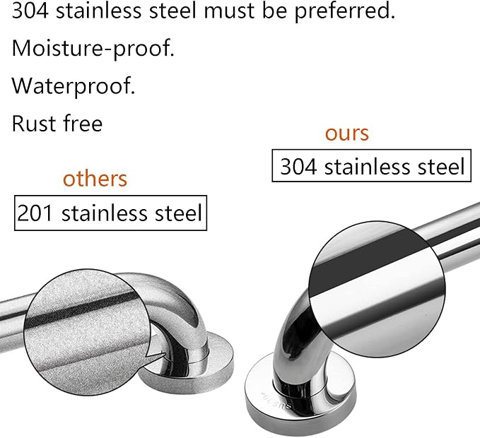 Shower Grab Bar, 2 Pack 12 Inch Bathroom Grab Bar, 1.25" Diameter 304 Stainless - Image 4