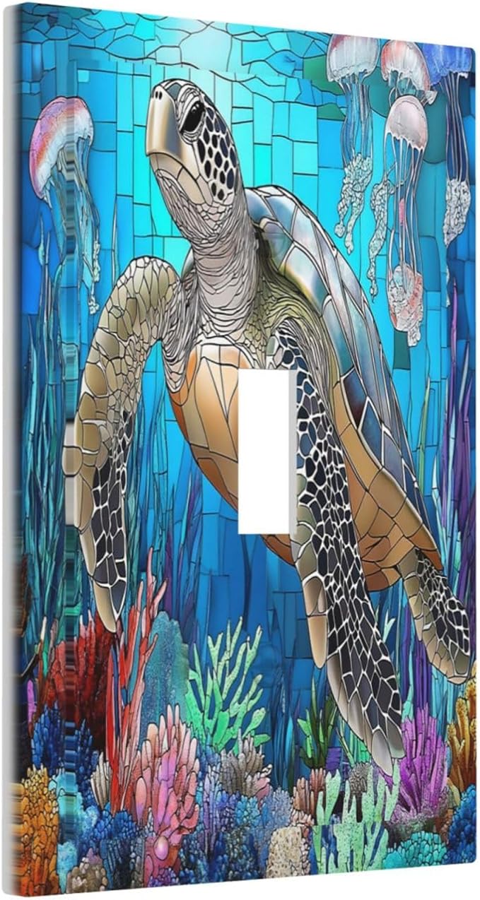 Decorative Light Switch Cover Nautical Sea Turtle Coral Jellyfish 1 Gang Single - Image 2