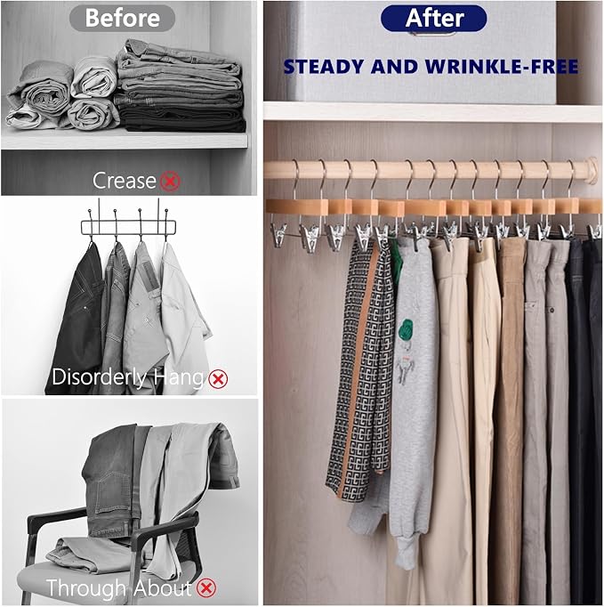Amber Home 24 Pack Natural Wooden Pants Hangers - Image 5