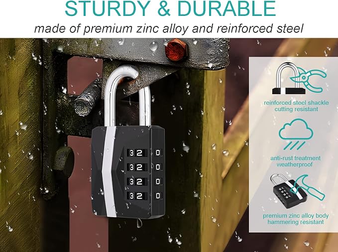 ZHEGE Gym Lock, Combination Lock Outdoor Weatherproof, Heavy Duty Padlock - Image 4