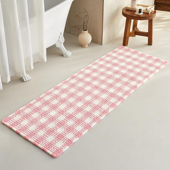 Waffle Runner Rug Bathroom, Long Boho Bathroom Rugs Non Slip Washable Absorbent by TYUU