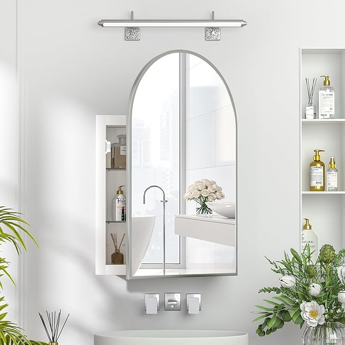 Recessed Medicine Cabinet for Bathroom, Brushed Nickel Arched Medicine Cabinet by Mepplzian